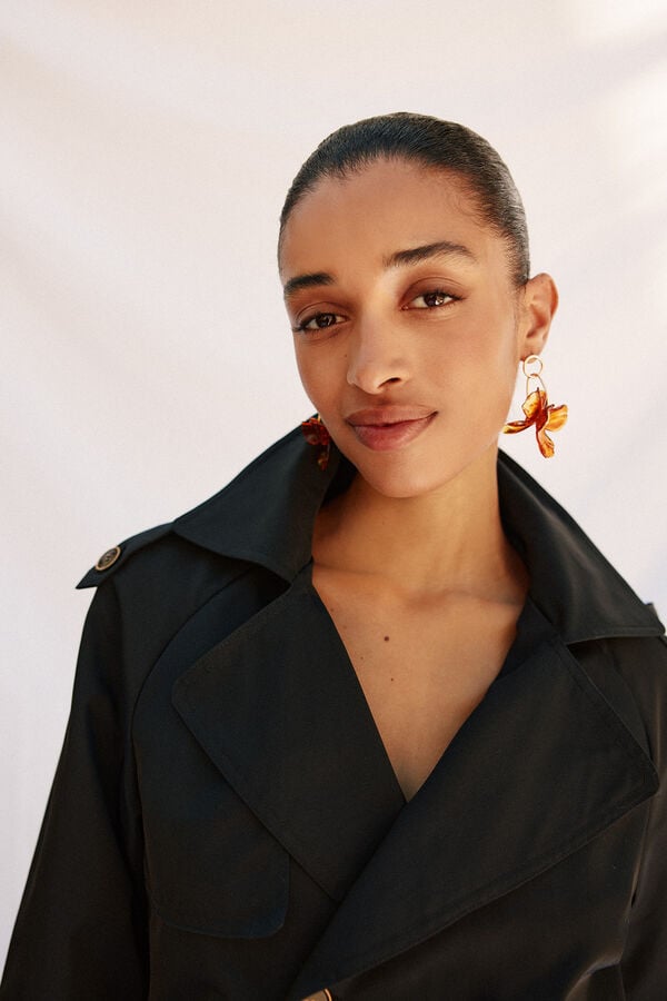 Cortefiel Short flared trench coat Black