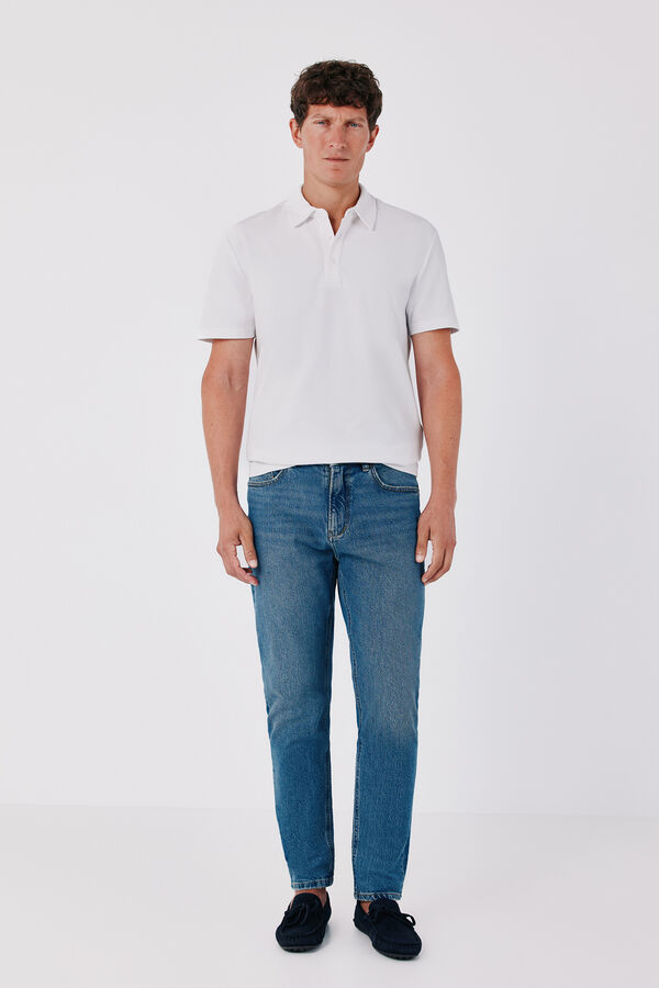 Cortefiel Ottoman structure polo shirt White