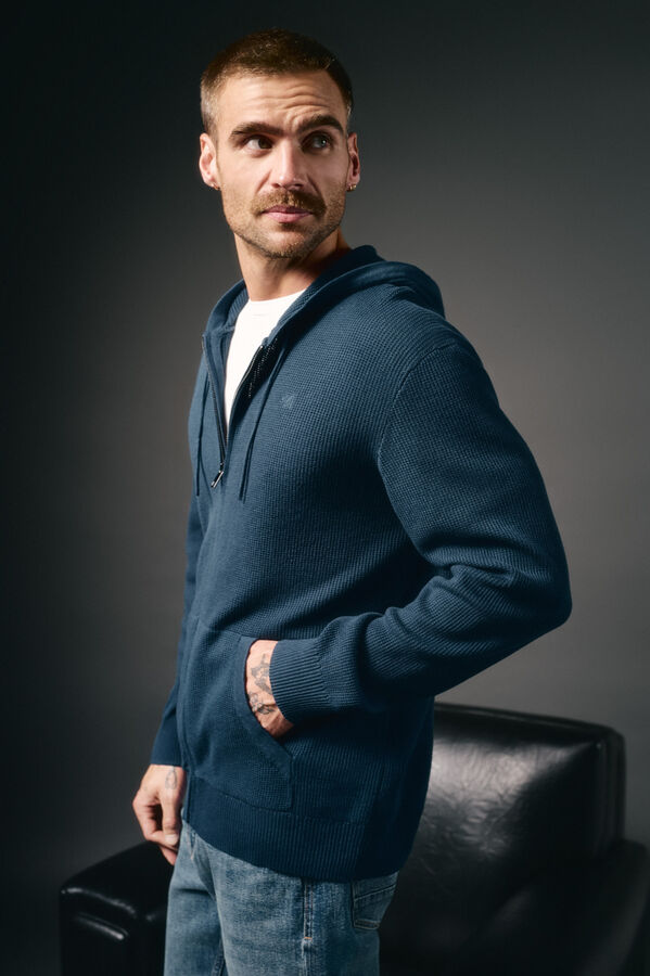 OOTO Cárdigan cremallera y capucha Azul oscuro