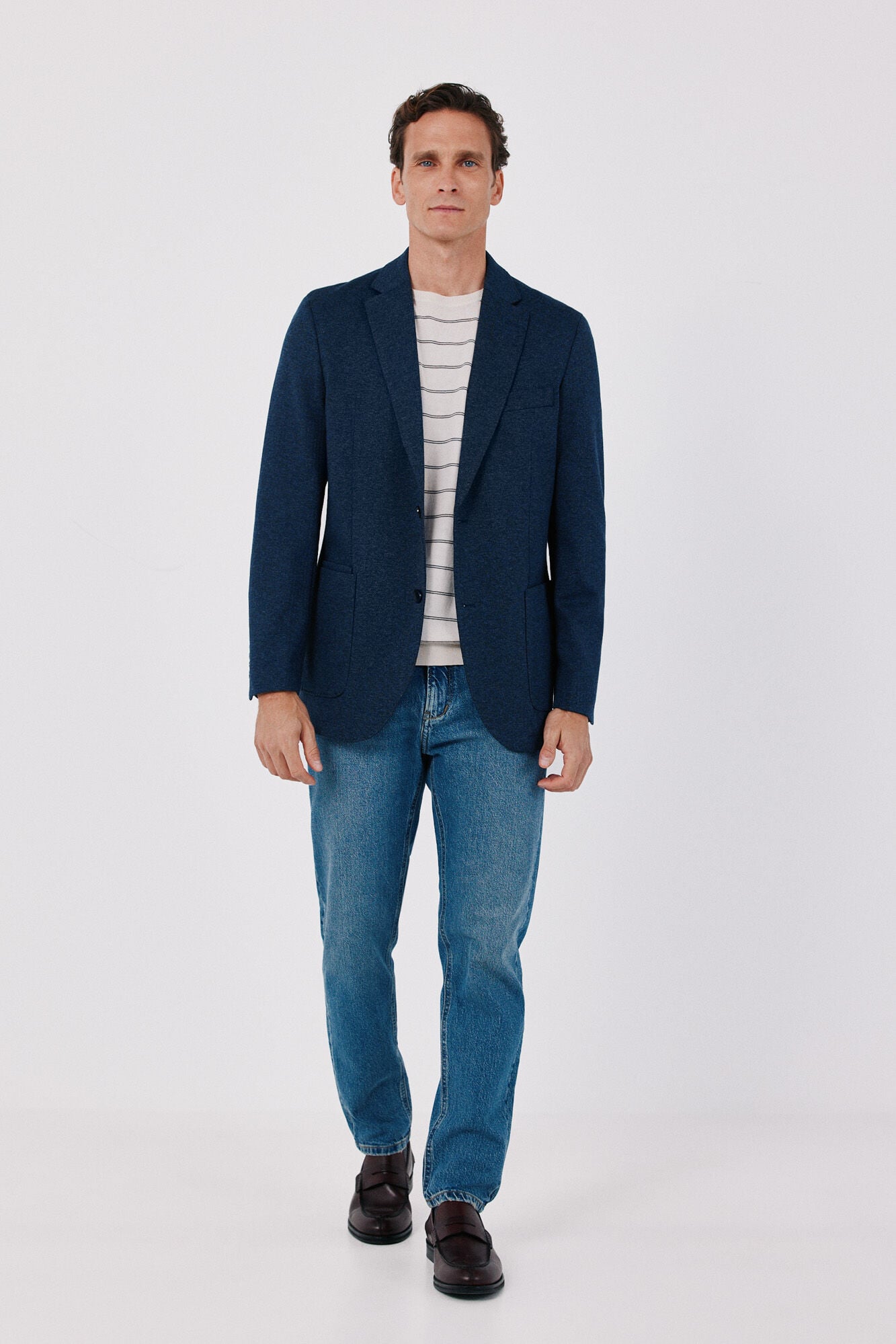 Cortefiel Navy herringbone knit blazer