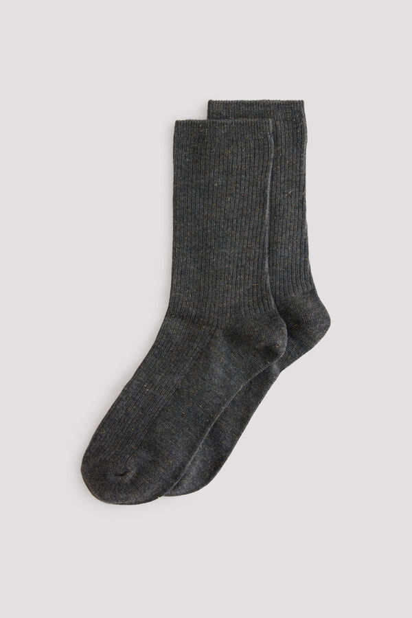Cortefiel Lurex ribbed socks Grey