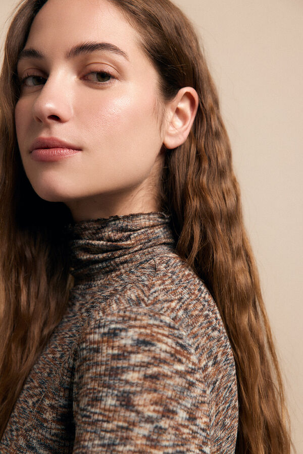 Slowlove Camiseta cuello alto melange Estampado azul