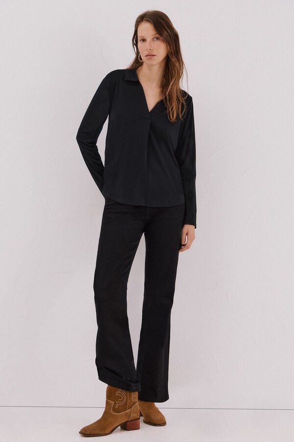 Cortefiel Polo shirt neck t-shirt Black