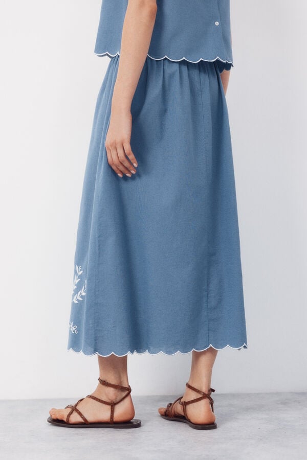 Cortefiel Embroidered skirt Blue