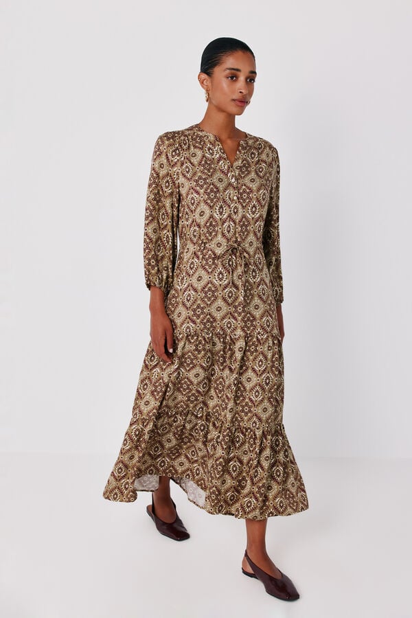 Cortefiel Printed flared dress Printed green