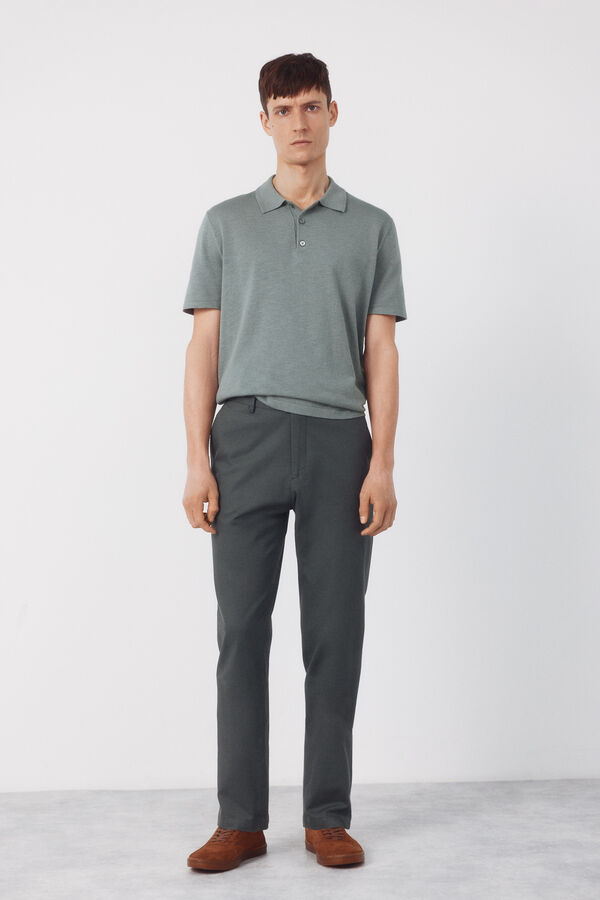 Cortefiel Cotton short sleeve polo shirt Kaki