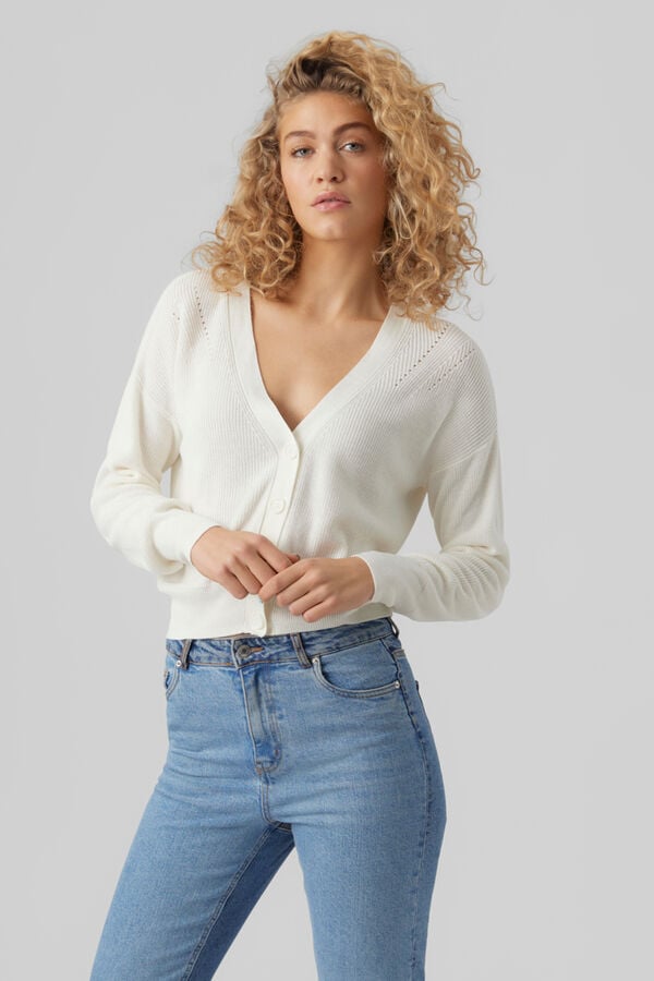 Cortefiel Long-sleeved cardigan with V-neck White