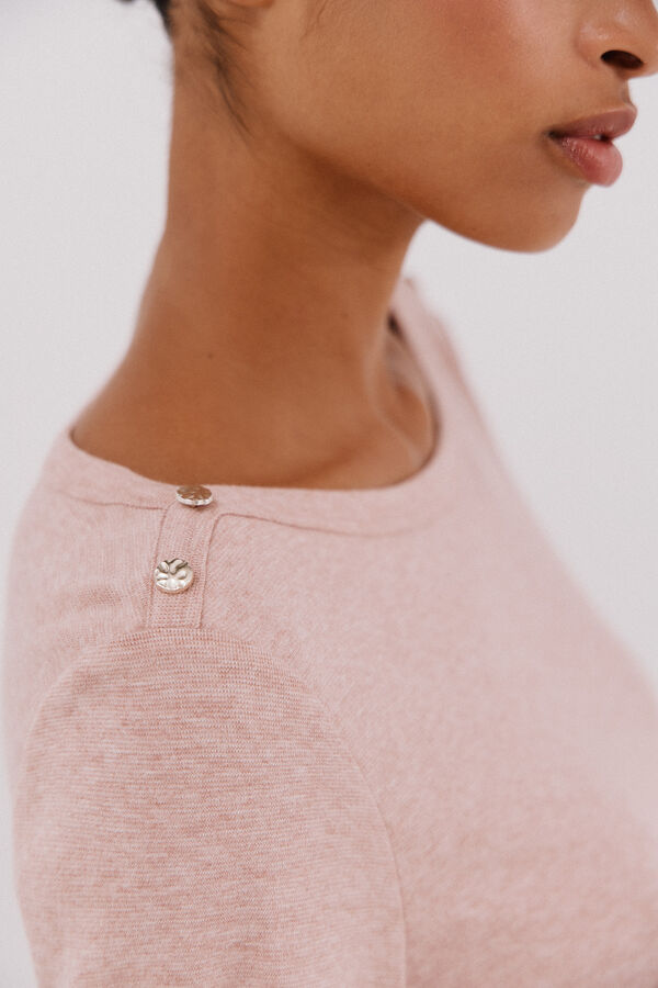 Cortefiel Boat neck top with gold buttons Pink