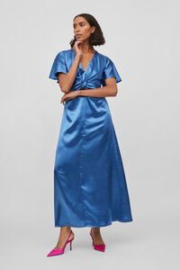 Cortefiel Satin dress with short sleeves  Blue