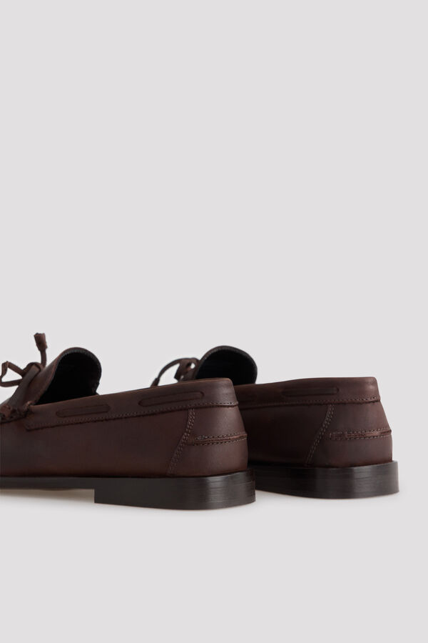 Cortefiel Leather loafers with tie Dark brown