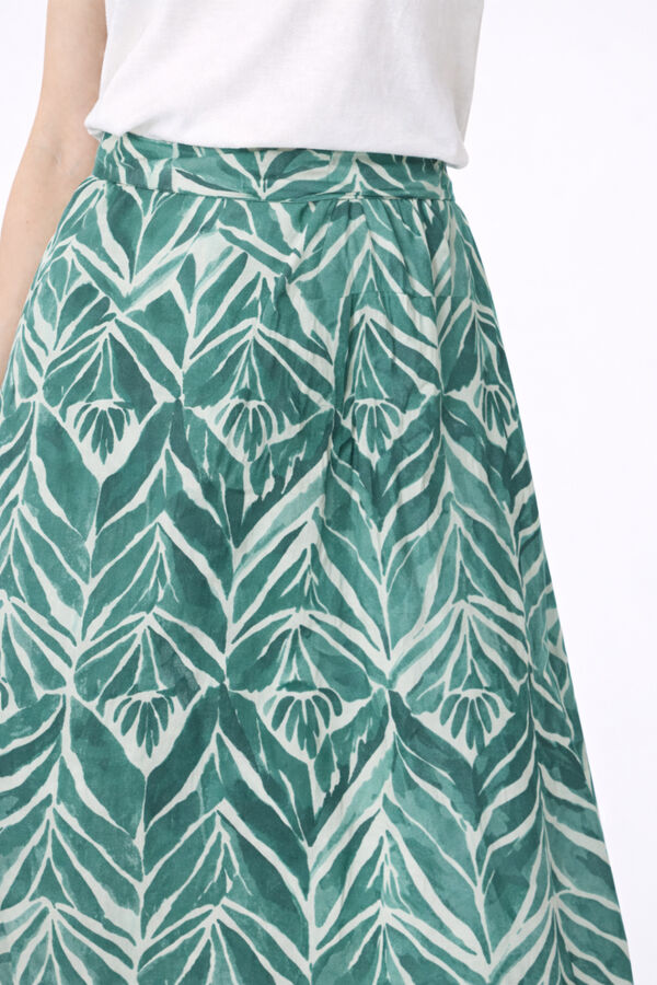 Vila Saia midi estampada em viscose Verde