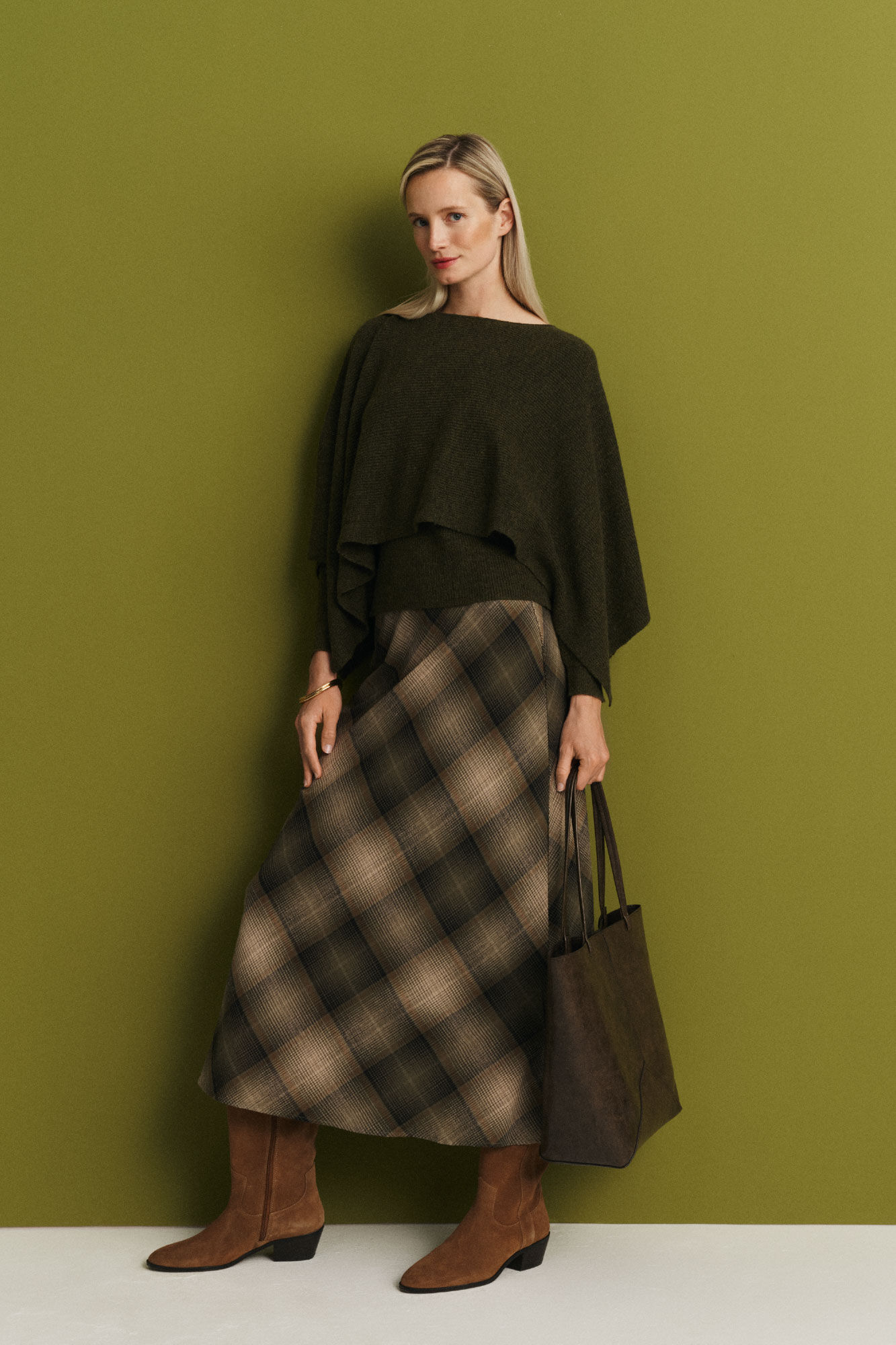 Cortefiel Checkered midi skirt