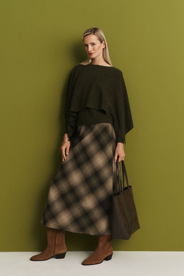 Cortefiel Checkered midi skirt Printed green