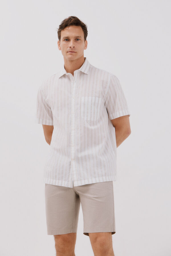 Cortefiel short sleeve striped shirt White
