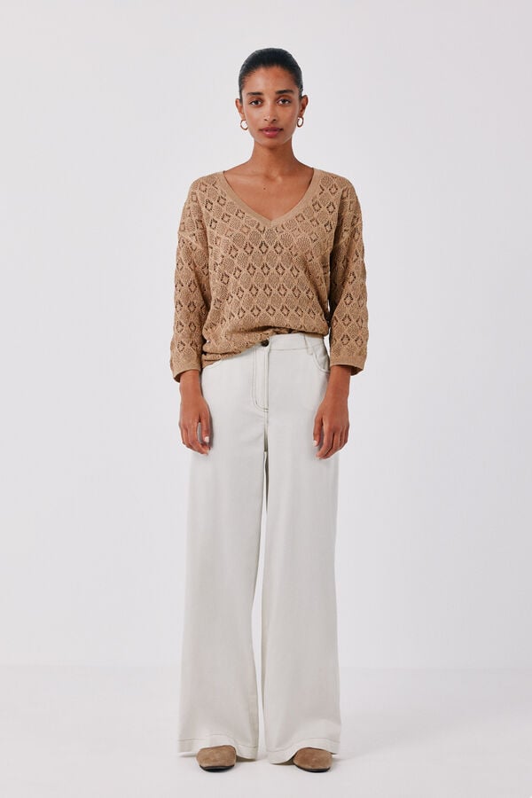 Cortefiel Lurex openwork jumper Beige