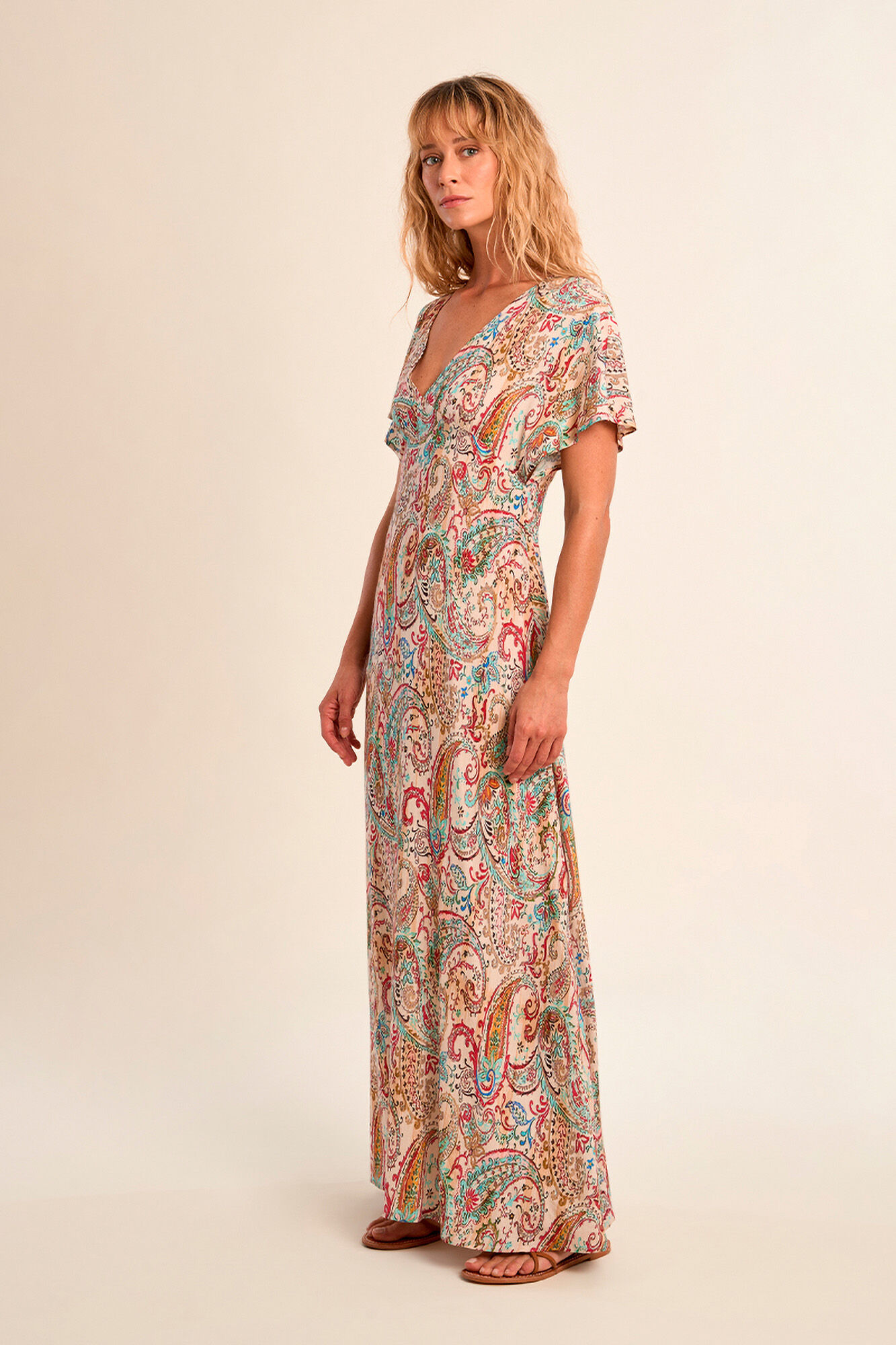 Molly Bracken Vestido comprido de manga curta estampado