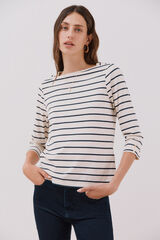 Cortefiel Essential boat neck T-shirt Printed blue