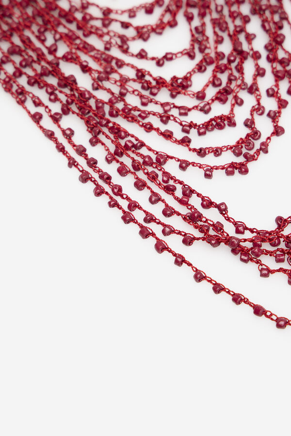 Cortefiel Long beaded necklace Maroon