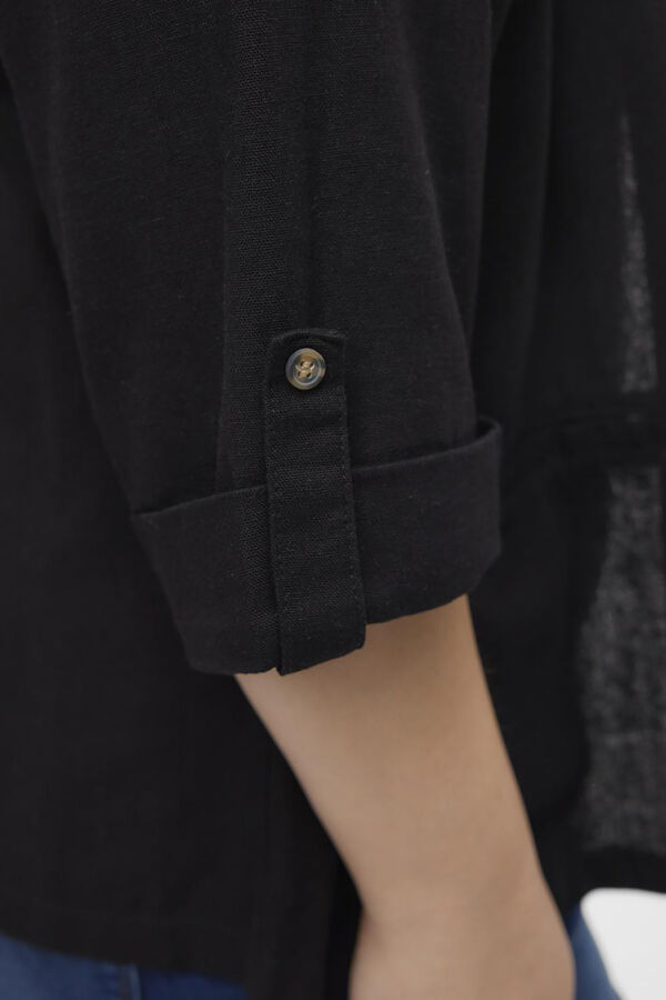 Cortefiel Plus size linen blazer with 3/4 sleeves  Black
