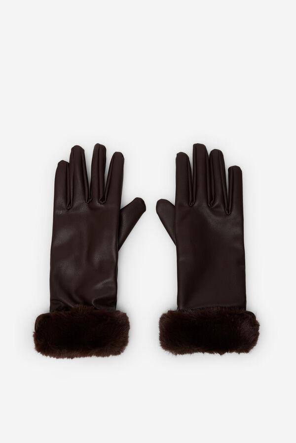 Women's Touchscreen Leather Gloves with Faux Fur Cuffs