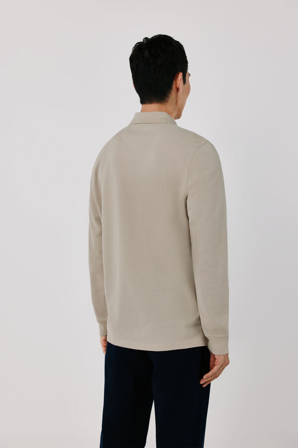 Cortefiel Basic long sleeve polo shirt Beige