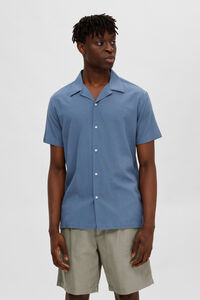 Cortefiel Camisa de manga corta de tencel y algodón orgánico. Azul
