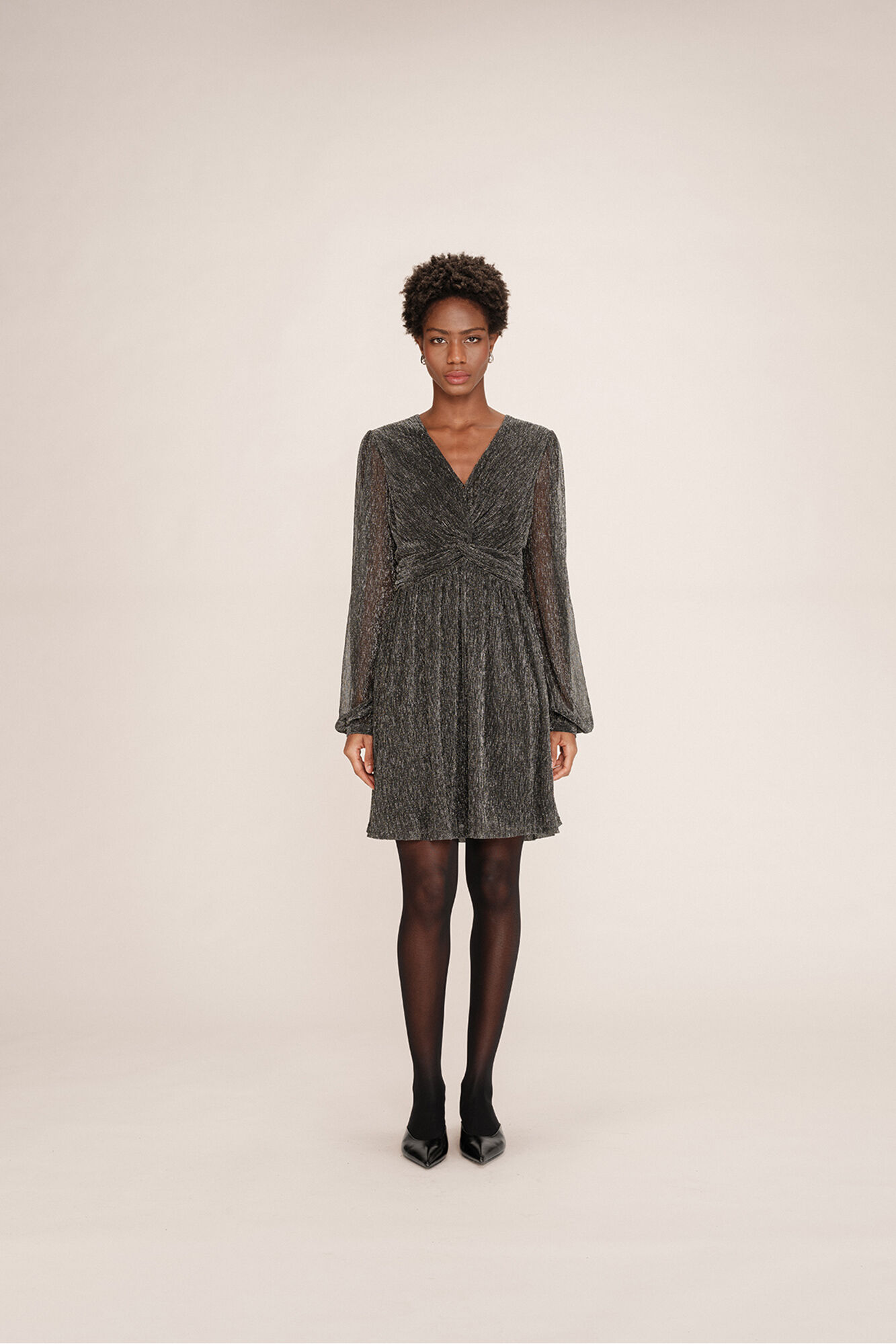 Grace & Mila Vestido curto de chiffon com lurex