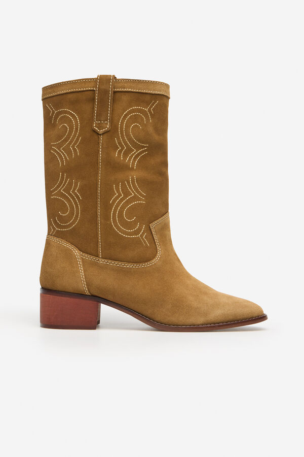 Cortefiel Split leather cowboy boots Dark brown