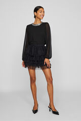 Vila Blusa de chiffon com pedraria no gola Preto