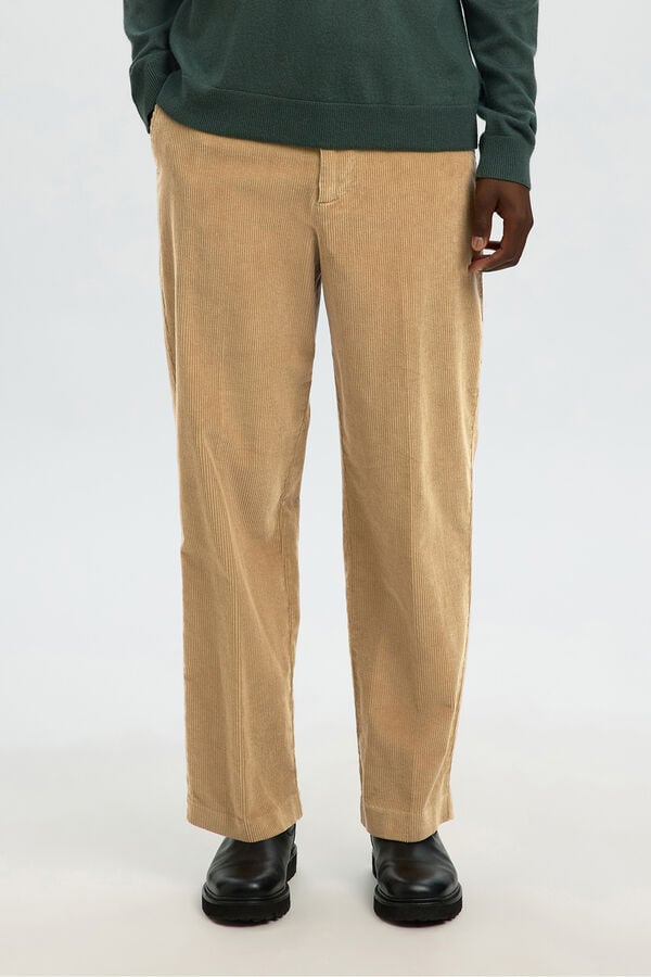 Selected Calça de veludo cotelê com caimento relaxado  Castanho