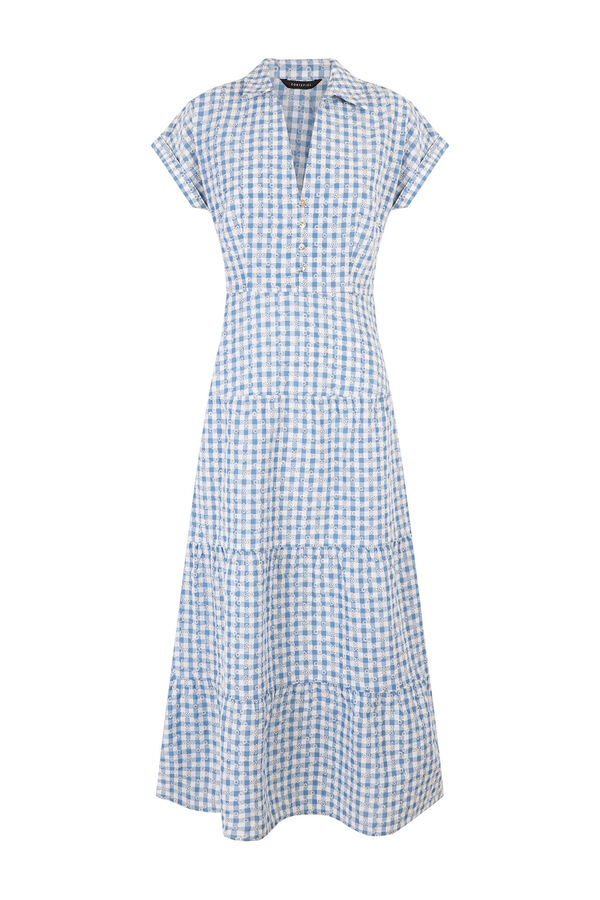 Cortefiel embroidered gingham dress Printed blue