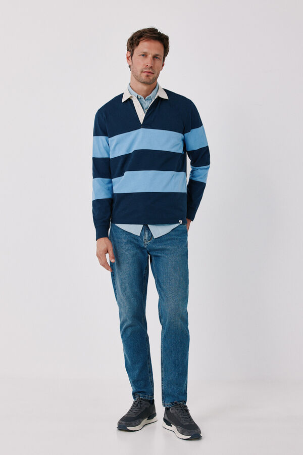 Cortefiel Striped rugby polo shirt Navy