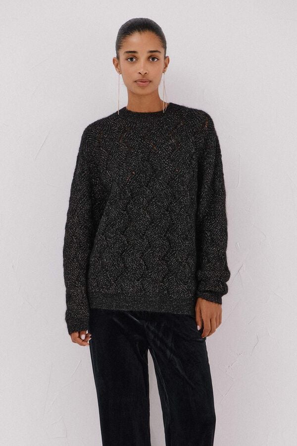 Cortefiel Jersey delantero lentejuelas. Black