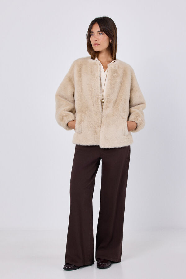 Cortefiel Double-faced effect coat Ivory