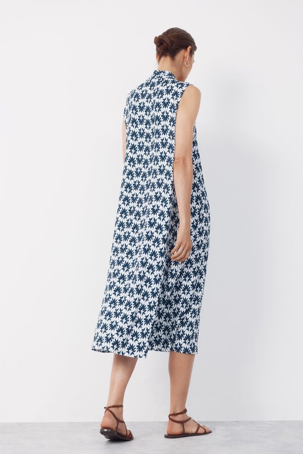 Cortefiel Fluid sleeveless dress Printed blue
