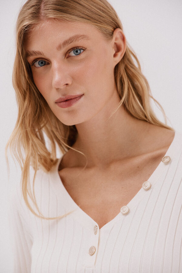 Cortefiel V-neck jumper with buttons Ivory