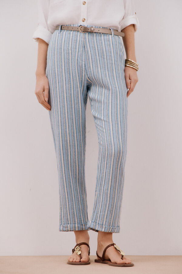 Cortefiel Linen trousers Printed blue