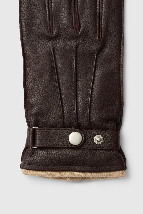 Selected 100% leather gloves Dark brown