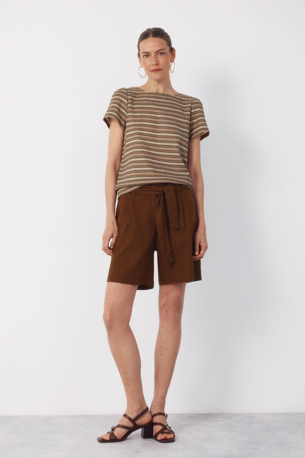 Cortefiel Striped structured top Kaki