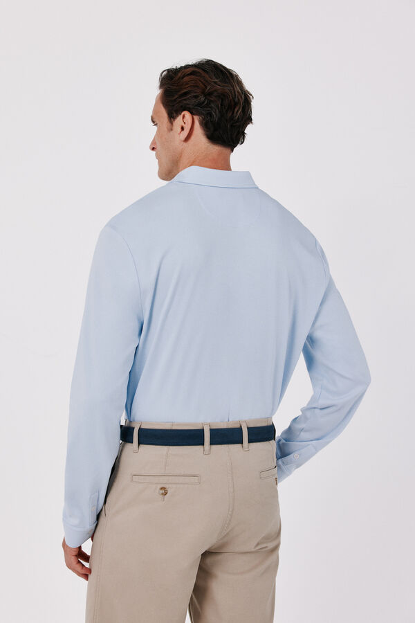 Cortefiel Long sleeve refined polo shirt Blue
