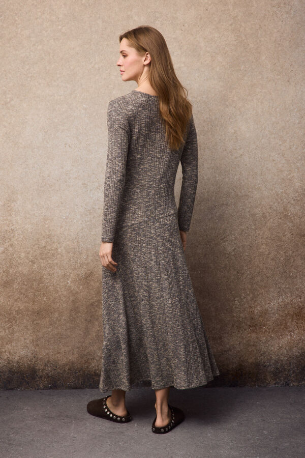 Slowlove Vestido comprido em algod&atilde;o melange Tostado