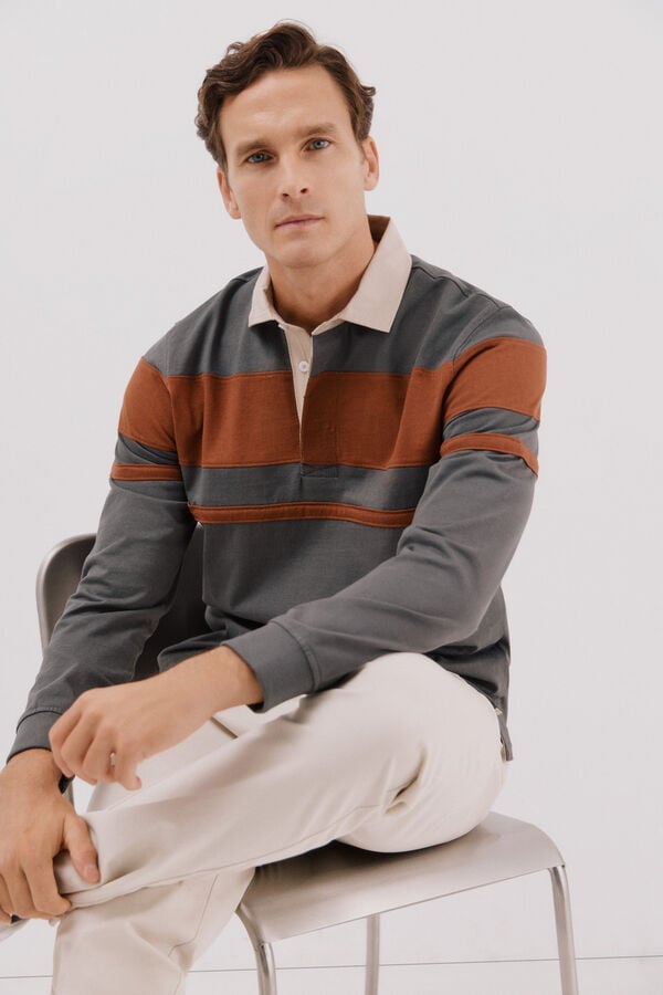 Cortefiel Polo rugby bloques Gris
