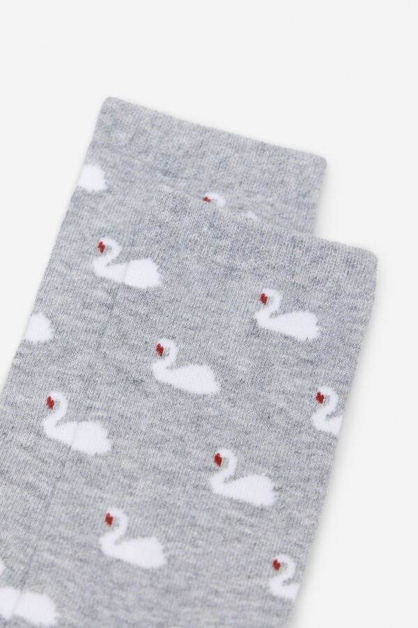 Cortefiel Swan print long socks Grey
