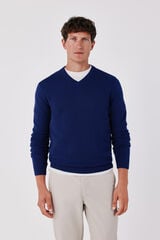 Cortefiel Cotton fine knit V-neck jumper Purple