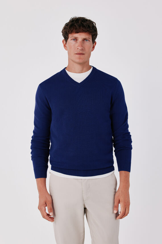 Jersey punto fino algodón cuello pico