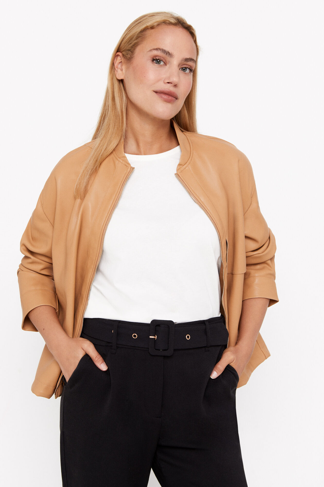Faux leather bomber jacket