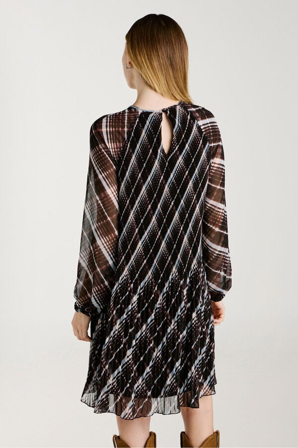 Vila Vestido curto de chiffon plissado Preto