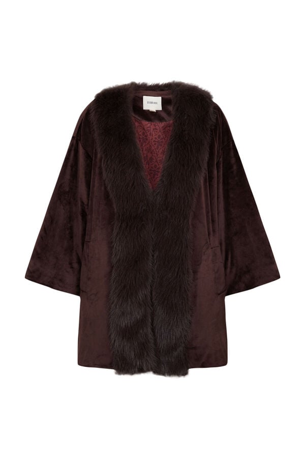 Slowlove Velvet faux fur coat Nude