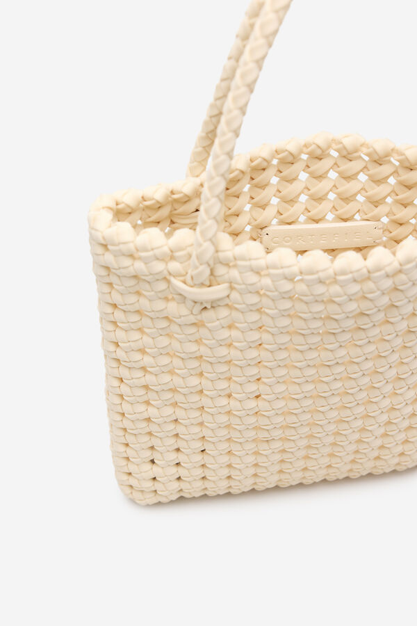 Cortefiel Fabric braided handbag Ivory