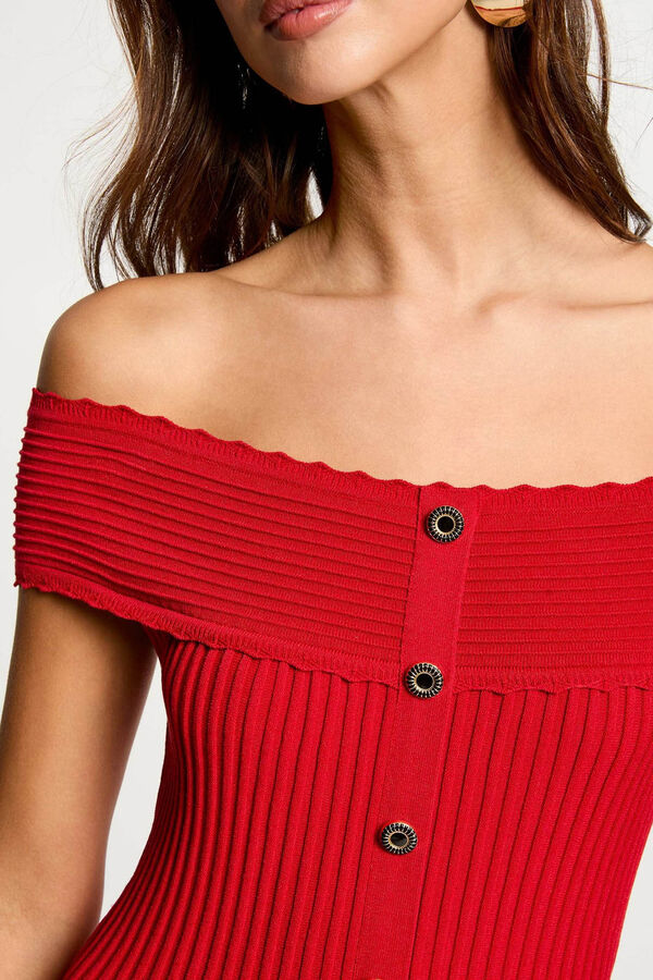 Morgan Vestido malha curto evasé Vermelho